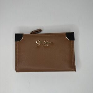 JESSICA SIMPSON‎ FAUX Women's Brown Leather Zip Clutch Wallet
